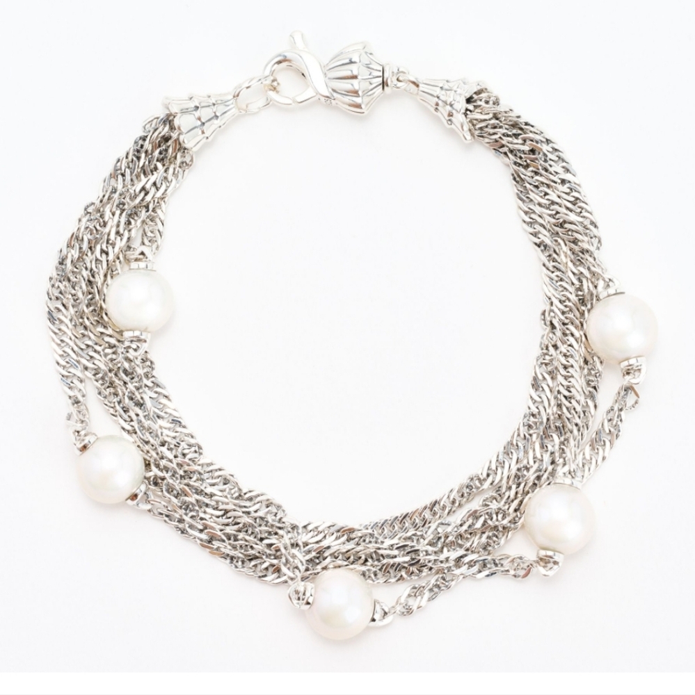 NWOT Third Person Sterling Silver Sea And Soul Cultured Pearl Chain Bracelet S